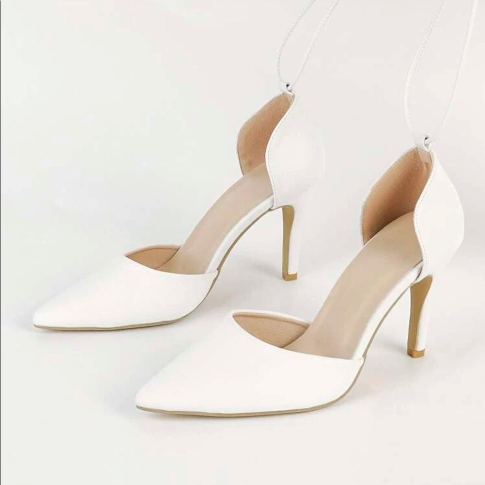 white lacy heels
